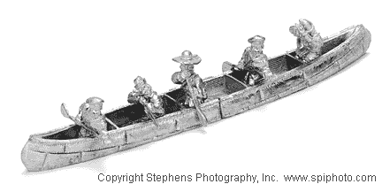 French Trappers with long canoes