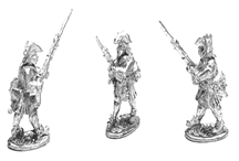 Infantry in Tricorn Advancing collarless coat, closed, fur pack